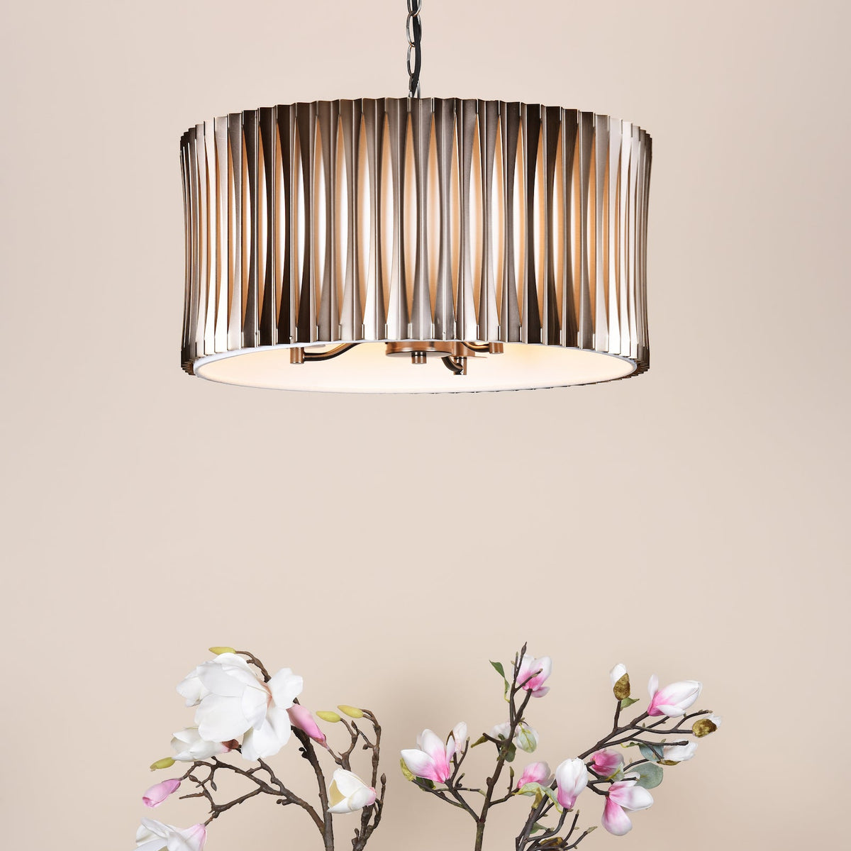 Dar Netra 3 Light Pendant Satin Bronze and Ivory