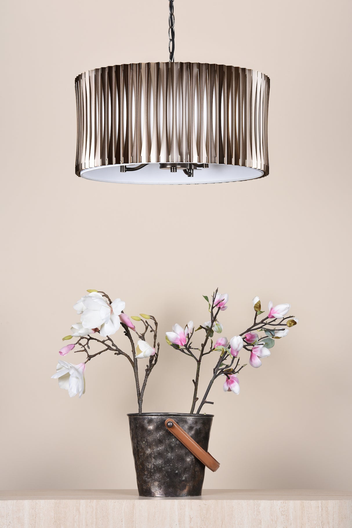 Dar Netra 3 Light Pendant Satin Bronze and Ivory
