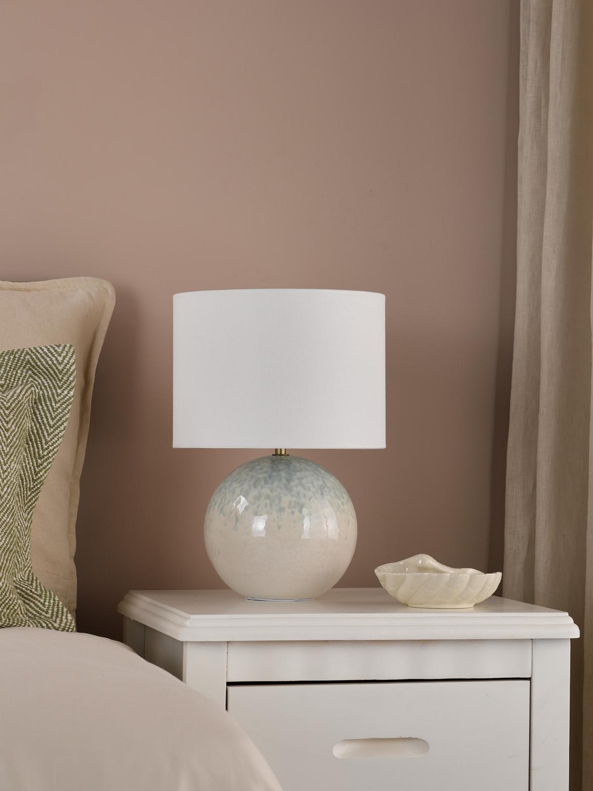 Dar Nicolette Twin Pack Table Lamp Green and Cream Ceramic With Linen Shade