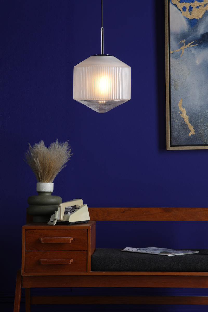 Dar Nisha Pendant Polished Chrome And Frosted/Clear Glass