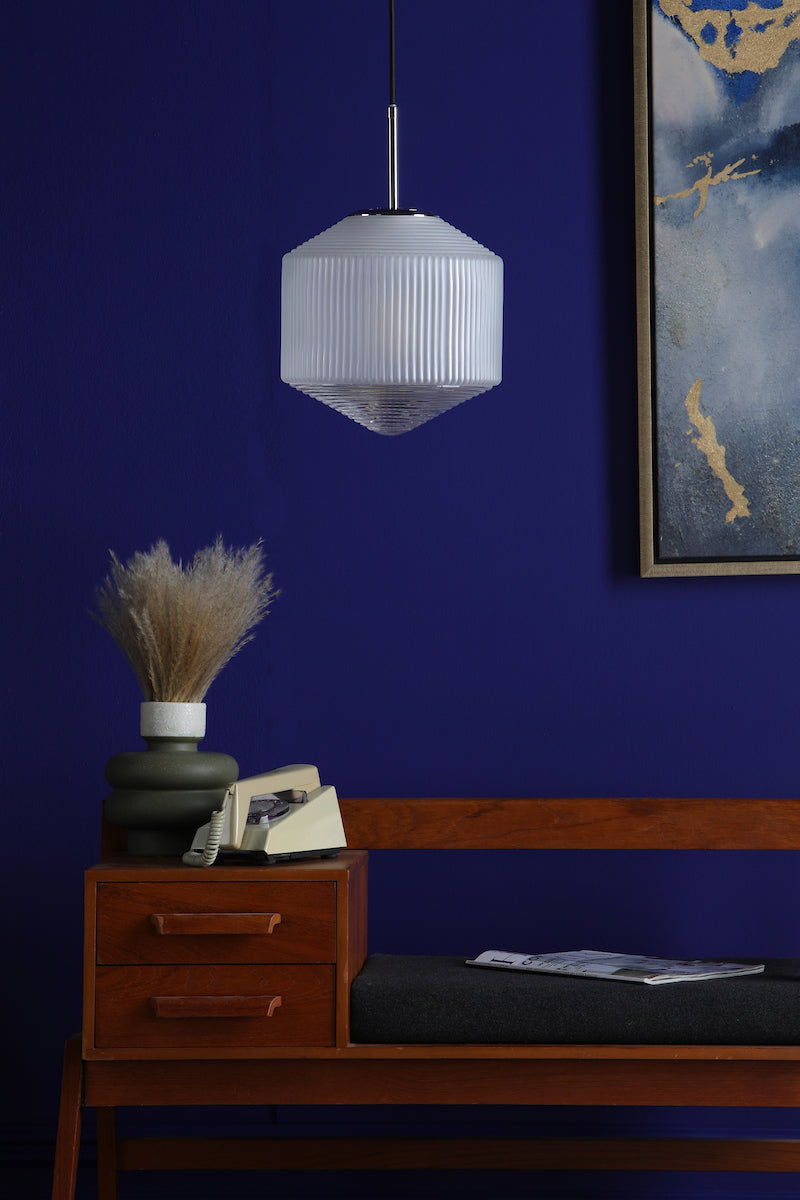 Dar Nisha Pendant Polished Chrome And Frosted/Clear Glass