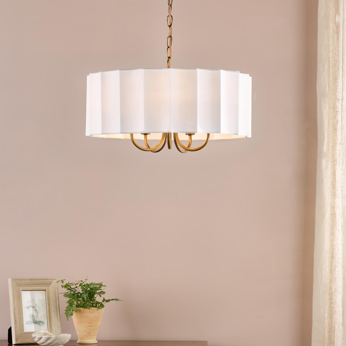 Dar Noura 5 Light Pendant Antique Bronze and Ivory Scallop Shade