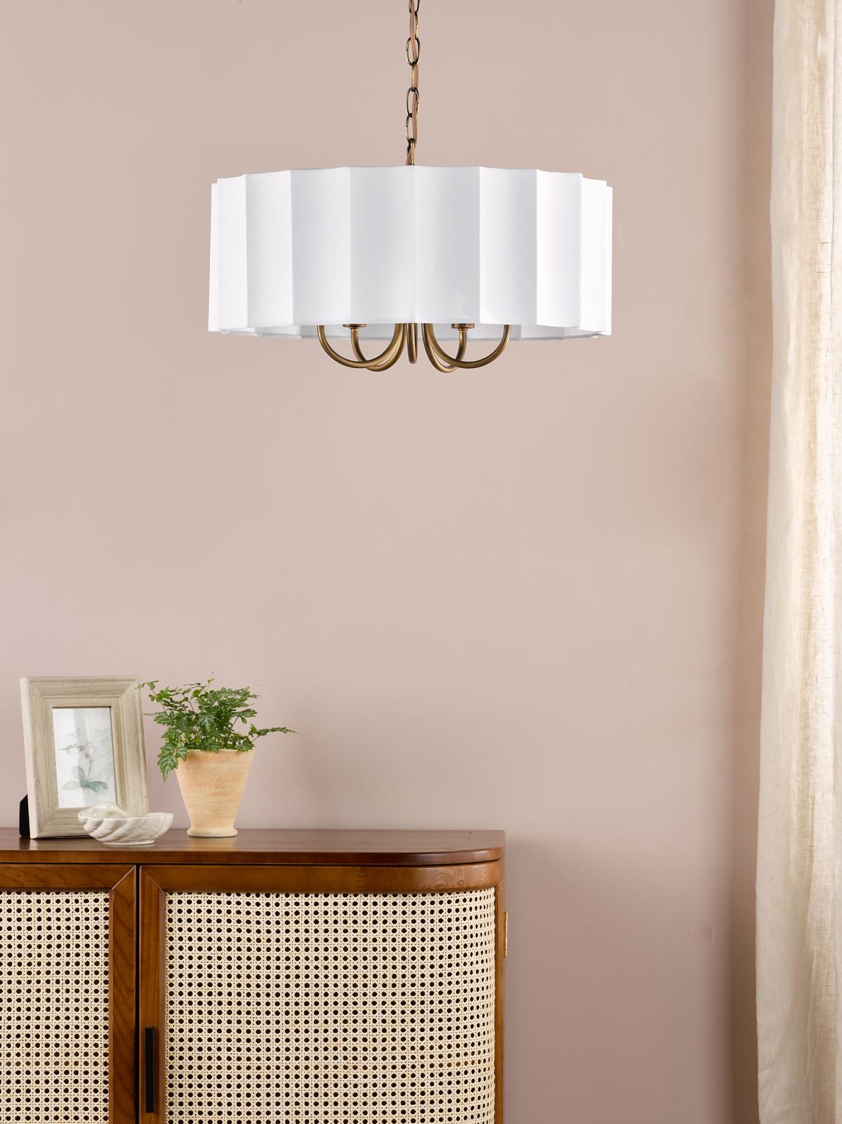 Dar Noura 5 Light Pendant Antique Bronze and Ivory Scallop Shade