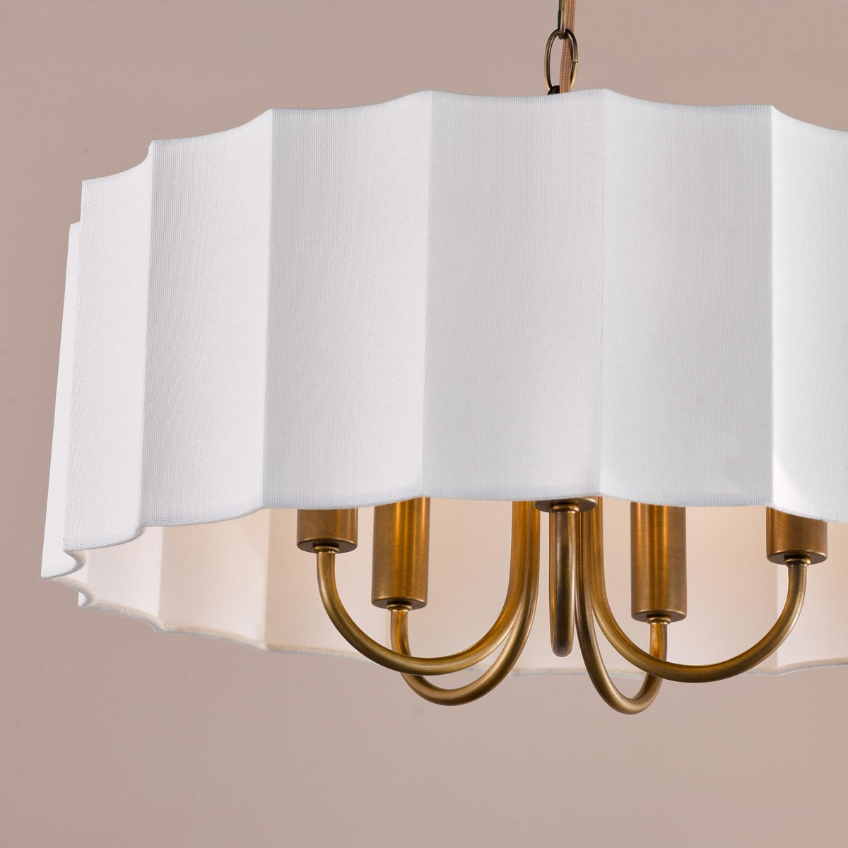 Dar Noura 5 Light Pendant Antique Bronze and Ivory Scallop Shade