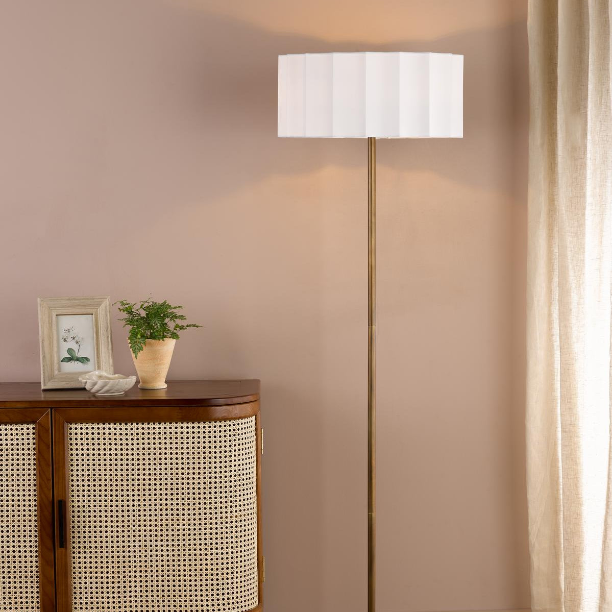 Dar Noura Floor Lamp Antique Bronze and Ivory Ivory Scallop Shade
