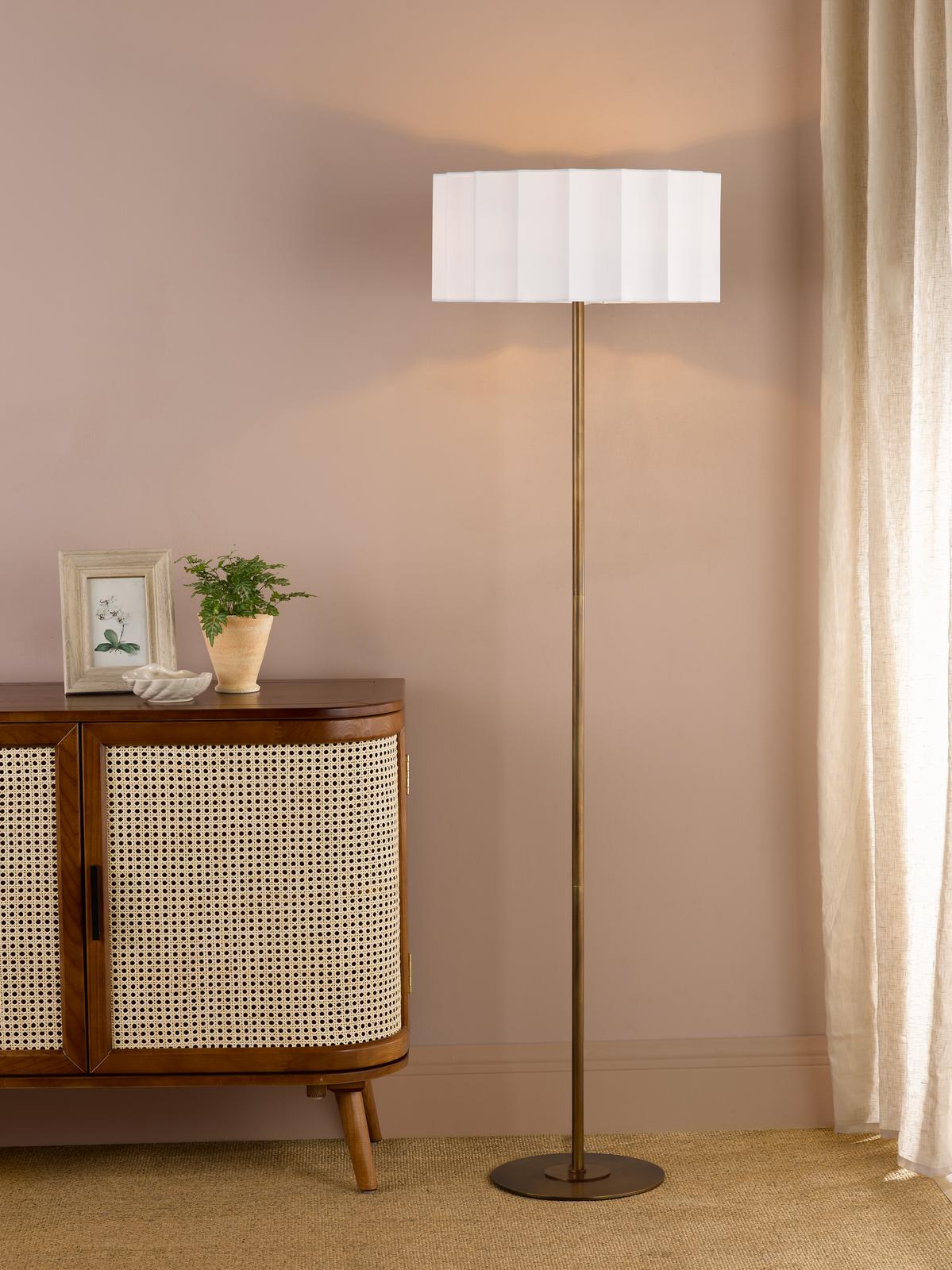 Dar Noura Floor Lamp Antique Bronze and Ivory Ivory Scallop Shade