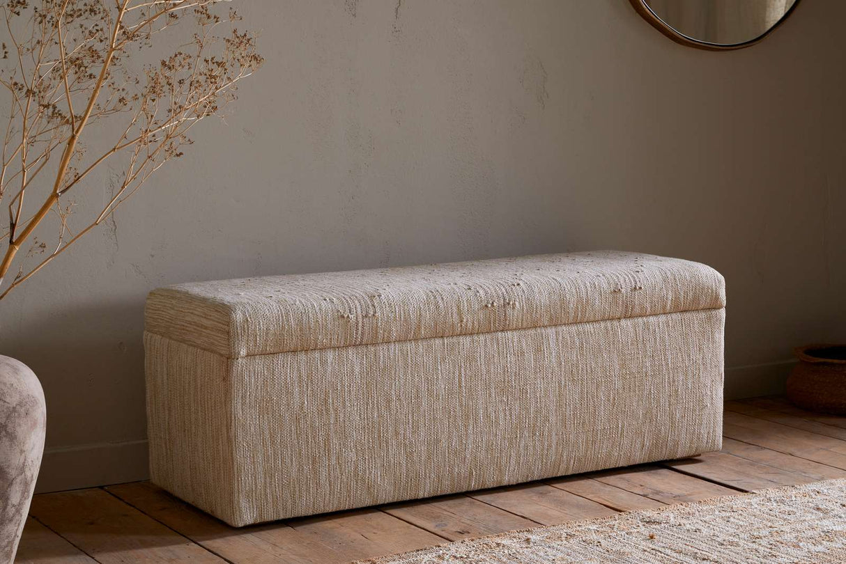 Nkuku Aranya Cotton & Jute Upholstered Storage Bench Natural