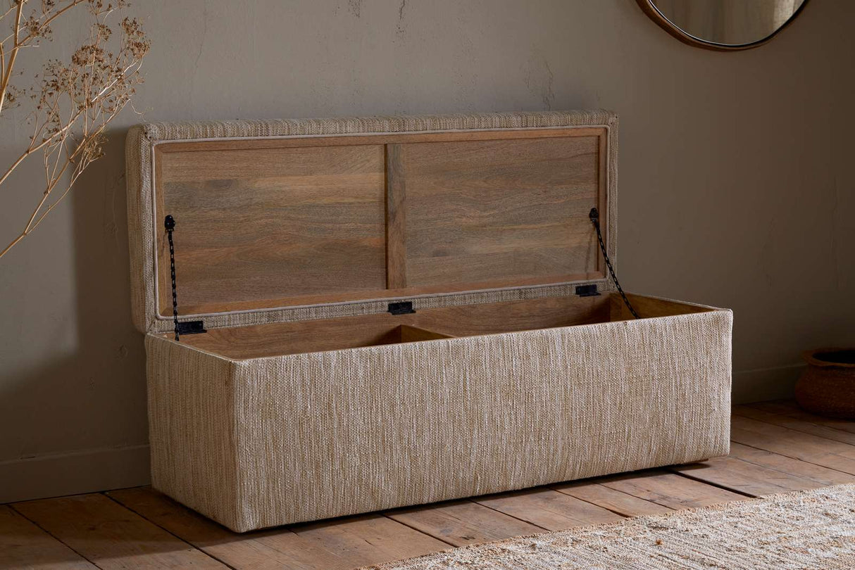 Nkuku Aranya Cotton & Jute Upholstered Storage Bench Natural