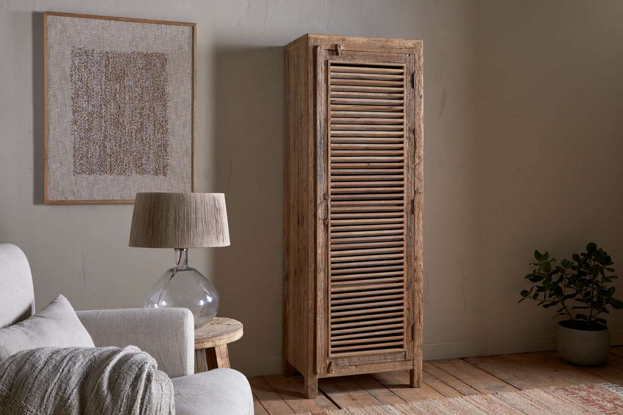 Nkuku Ibo Reclaimed Wood Slatted Tall Cabinet Natural Tall
