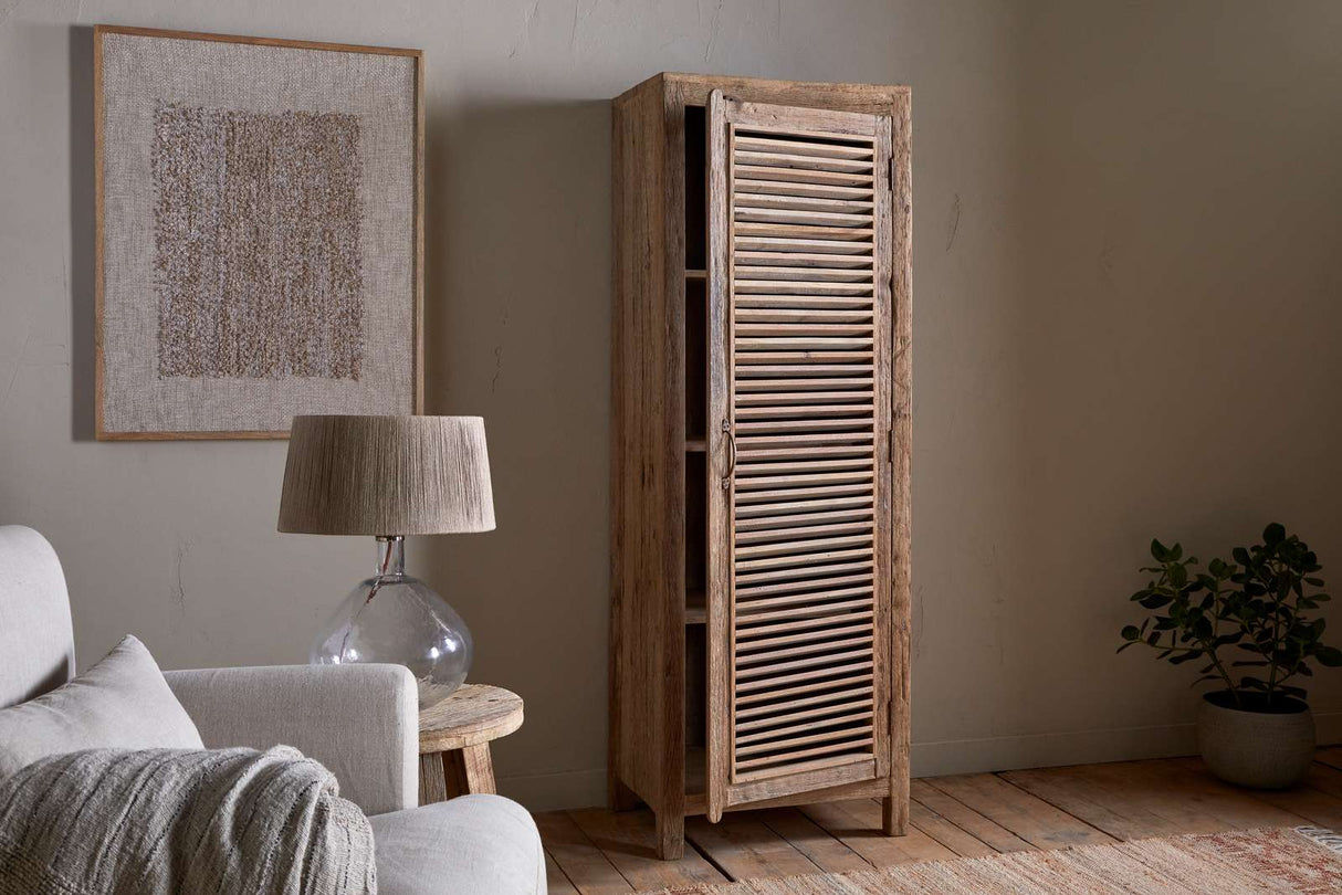 Nkuku Ibo Reclaimed Wood Slatted Tall Cabinet Natural Tall