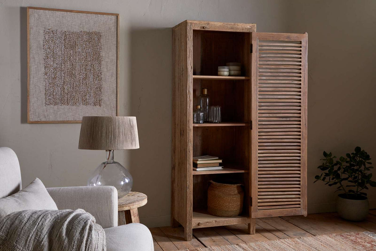 Nkuku Ibo Reclaimed Wood Slatted Tall Cabinet Natural Tall