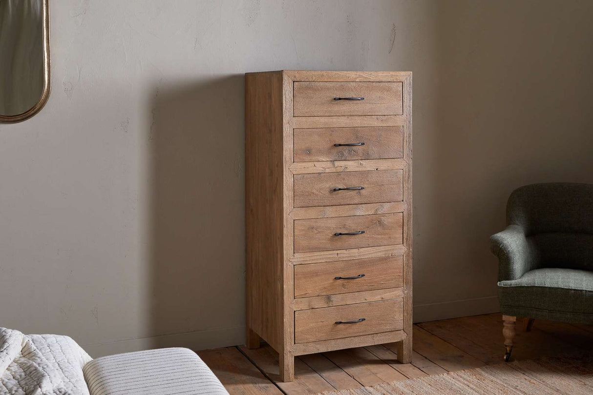 Nkuku Iya Reclaimed Wood Tall Boy Chest of Drawers Natural