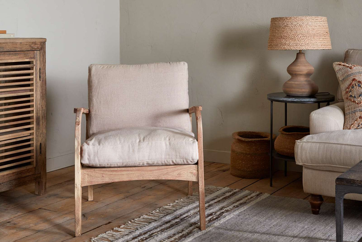 Nkuku Jaya Acacia Wood & Linen Occasional Chair Natural
