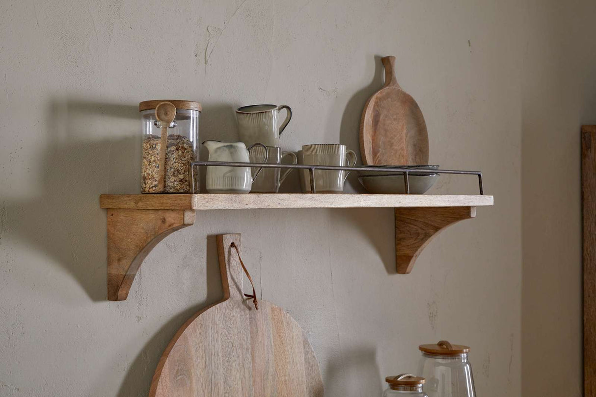 Nkuku Meera Mango Wood & Iron Gallery Shelf Natural Small