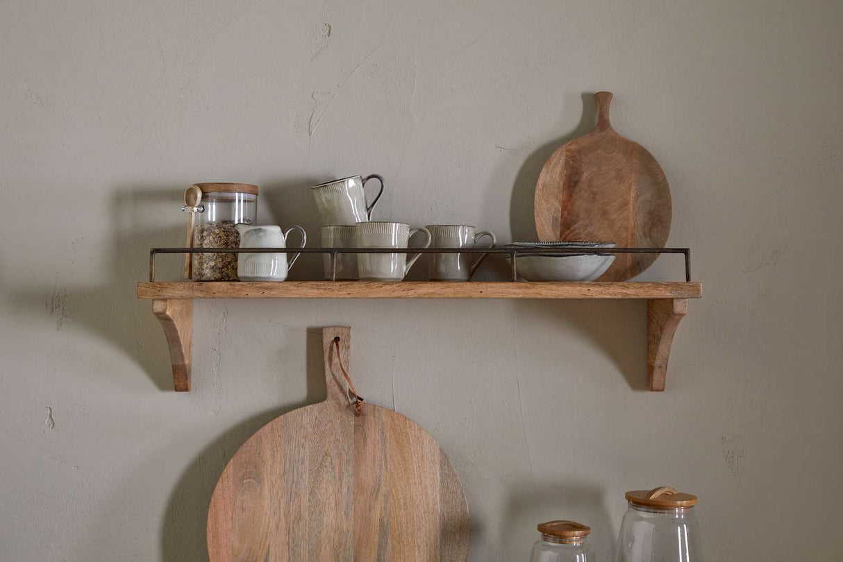 Nkuku Meera Mango Wood & Iron Gallery Shelf Natural Small