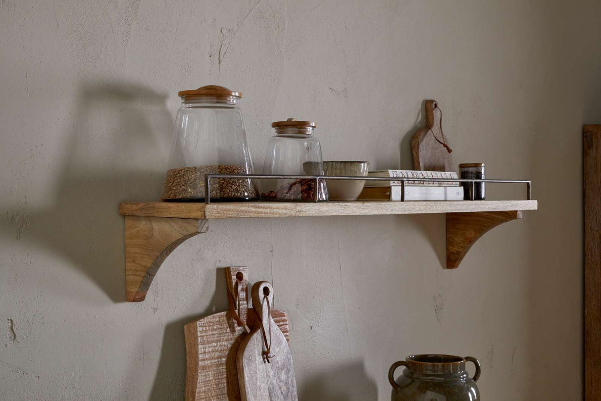 Nkuku Meera Mango Wood & Iron Gallery Shelf Natural Large