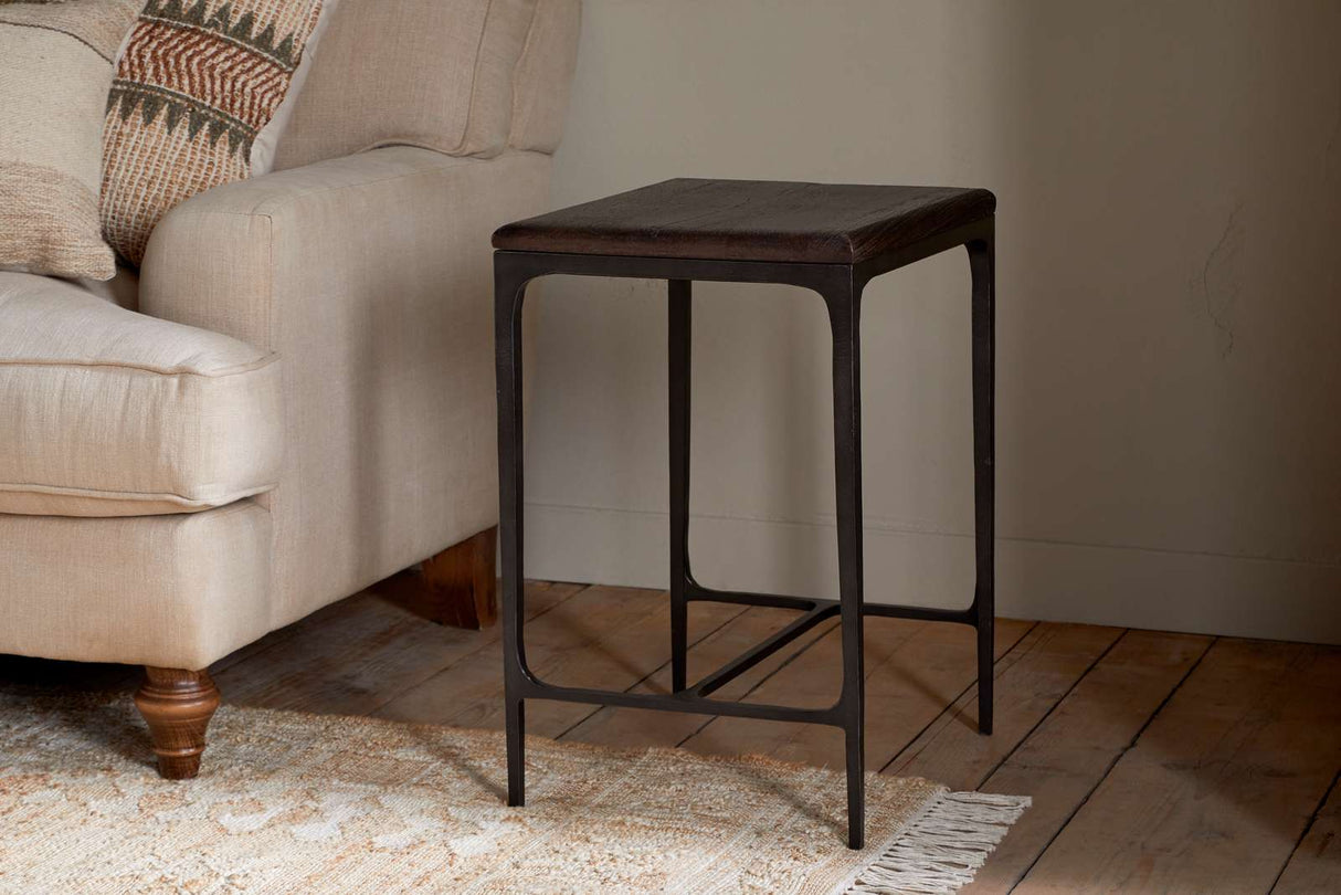Nkuku Sita Reclaimed Wood & Iron Side Table Chocolate Brown
