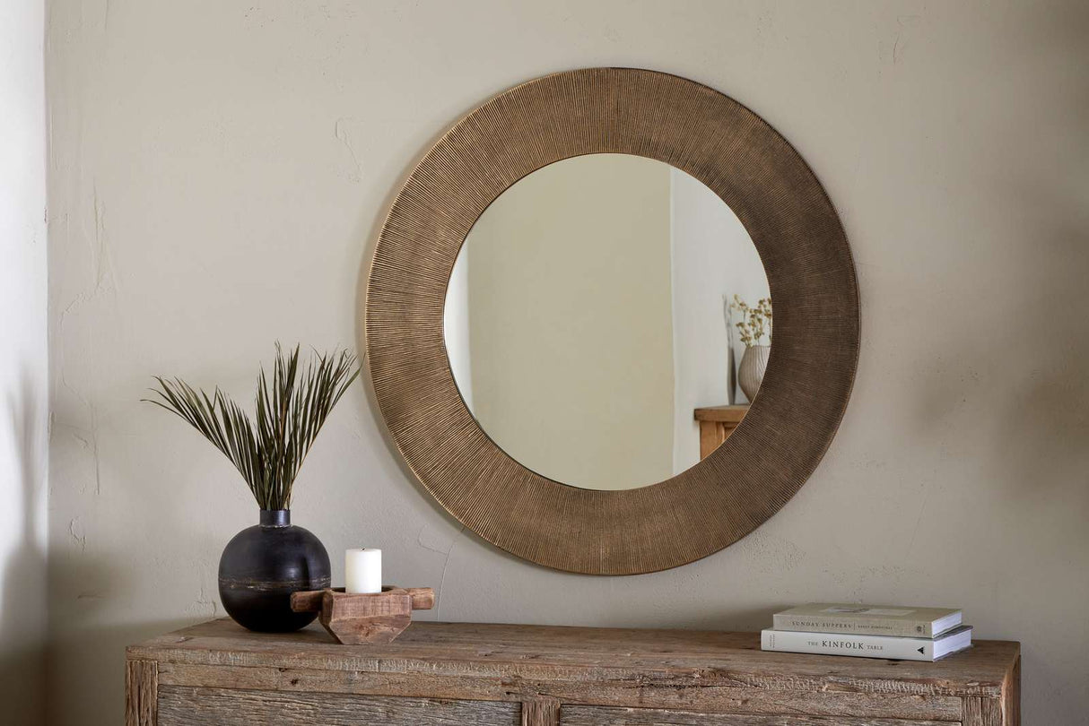 Nkuku Moto Round Mirror Antique Brass