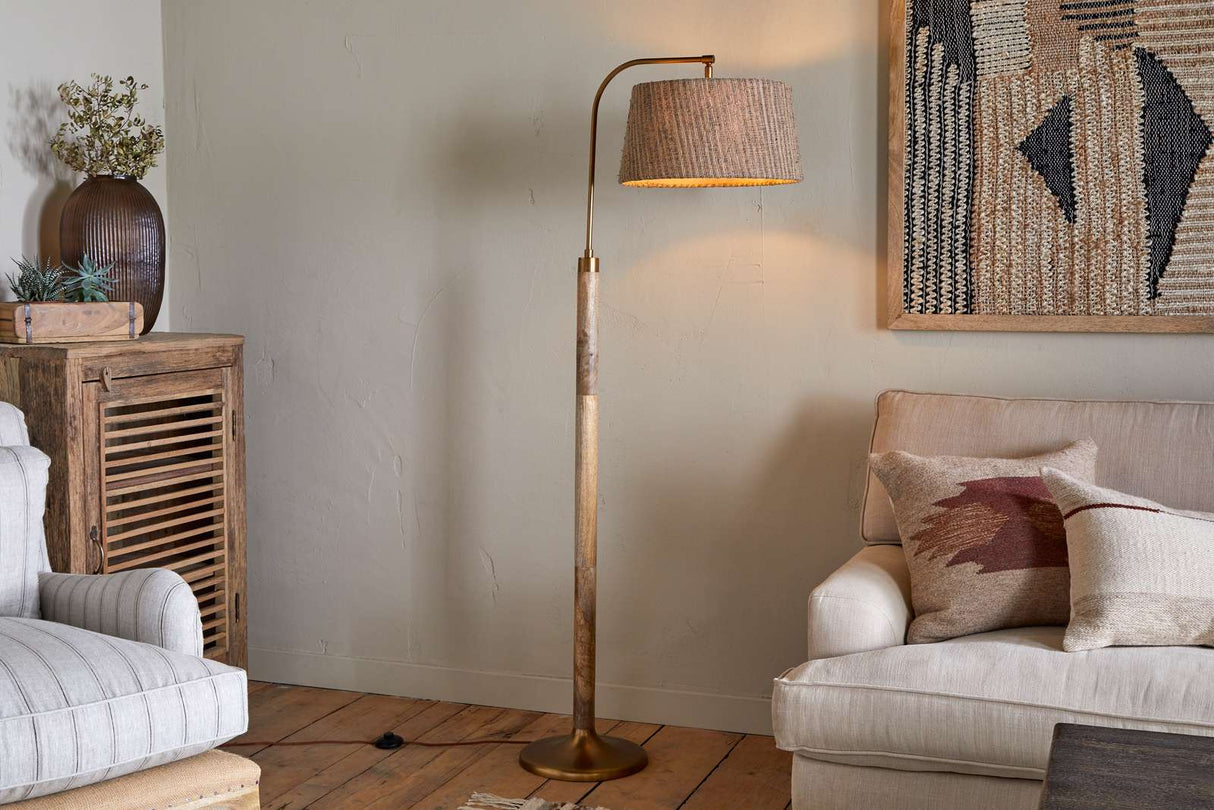 Nkuku Kera Wood & Metal Floor Lamp Base Antique Brass & Natural