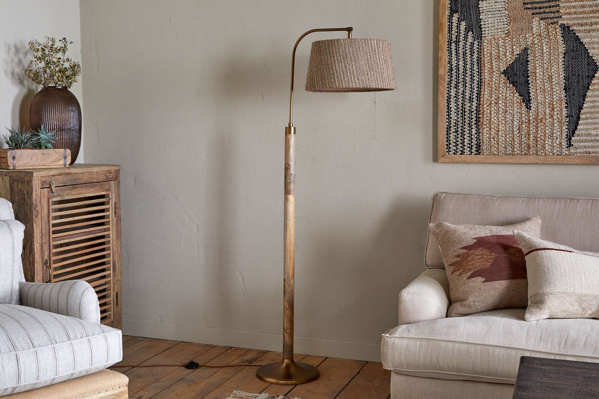Nkuku Kera Wood & Metal Floor Lamp Base Antique Brass & Natural