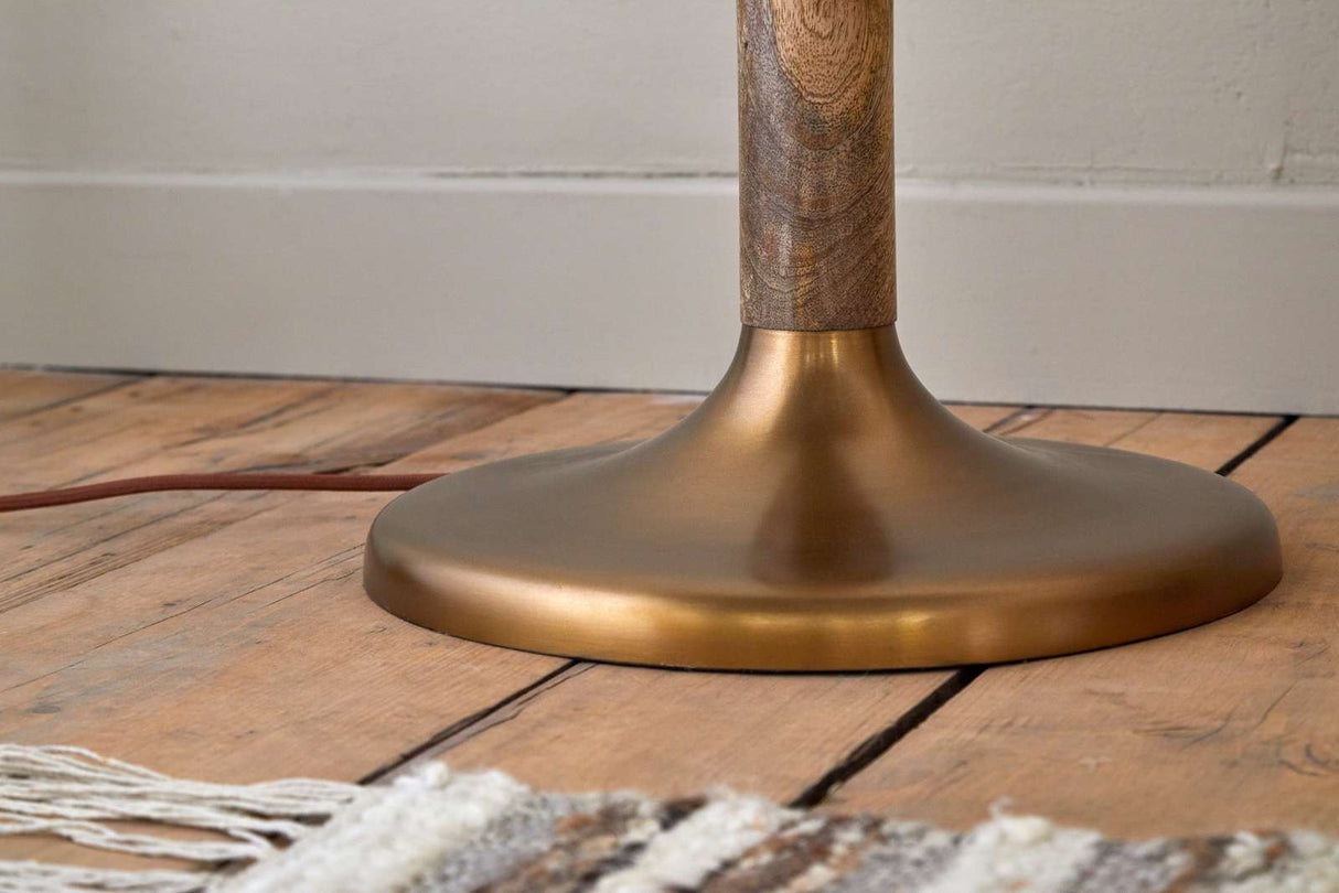 Nkuku Kera Wood & Metal Floor Lamp Base Antique Brass & Natural