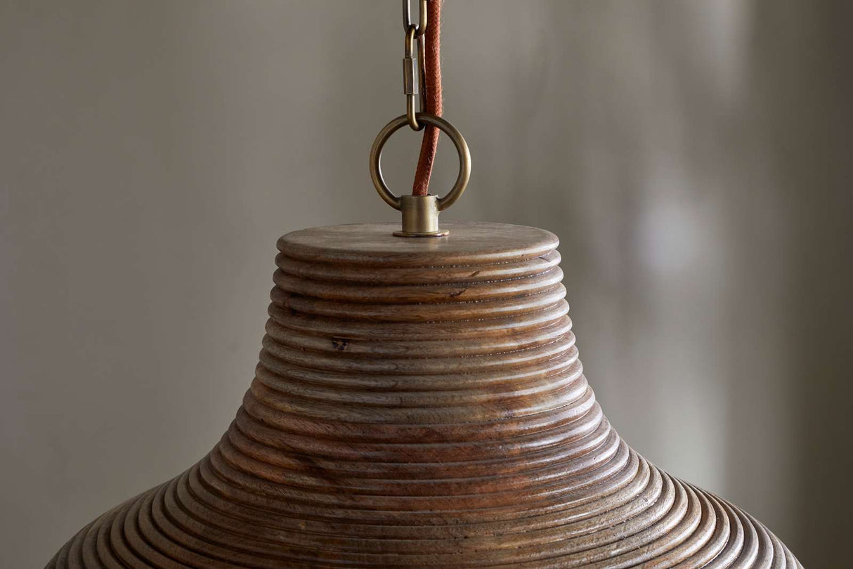 Nkuku Nadi Grooved Wood Pendant Natural & Antique Brass