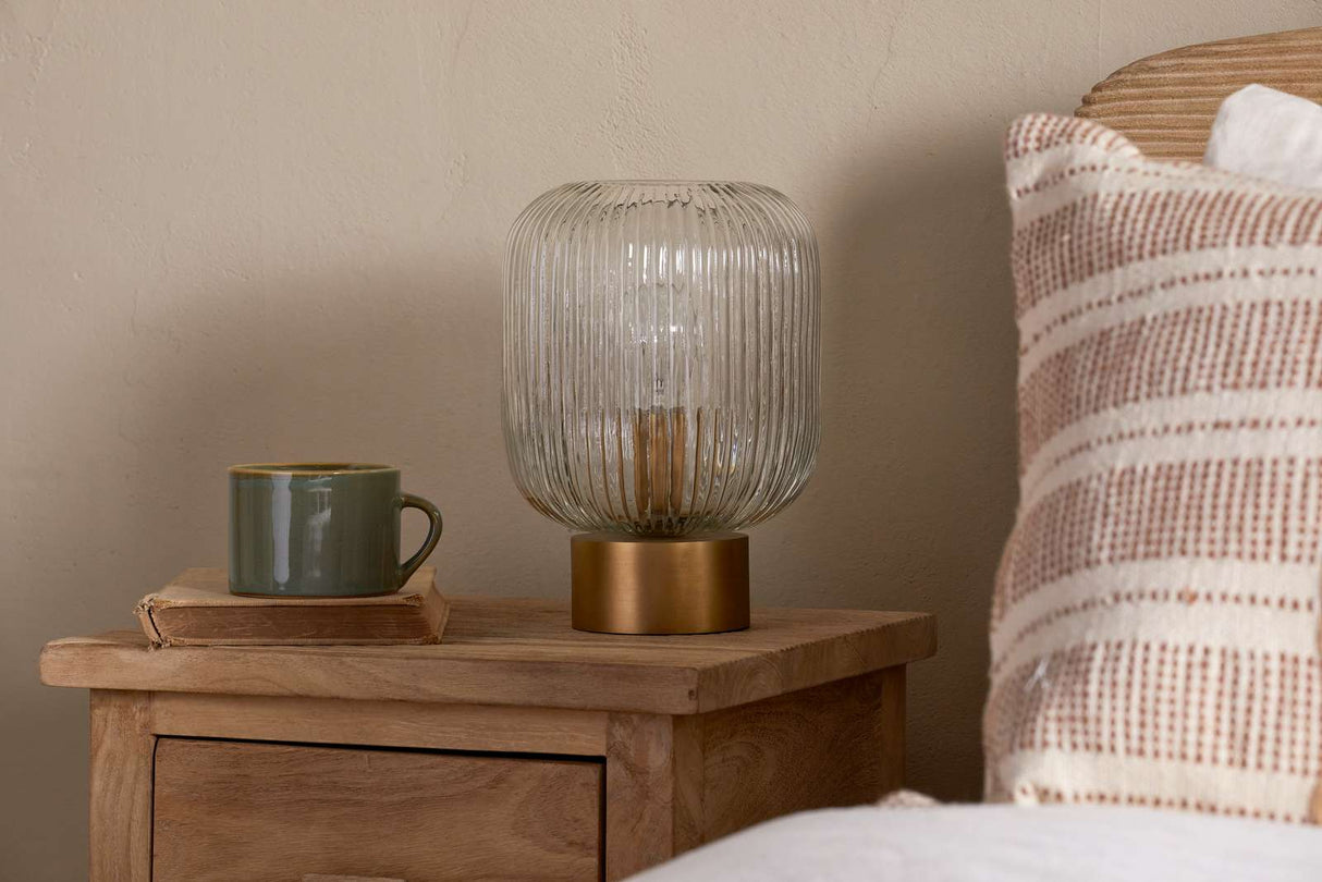 Nkuku Rizal Fluted Glass Bedside Table Lamp Antique Brass & Clear