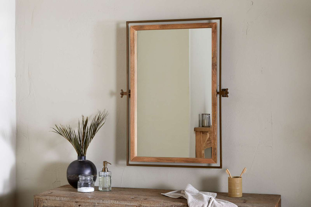 Nkuku Mar Swivel Wall Mirror Antique Brass & Natural