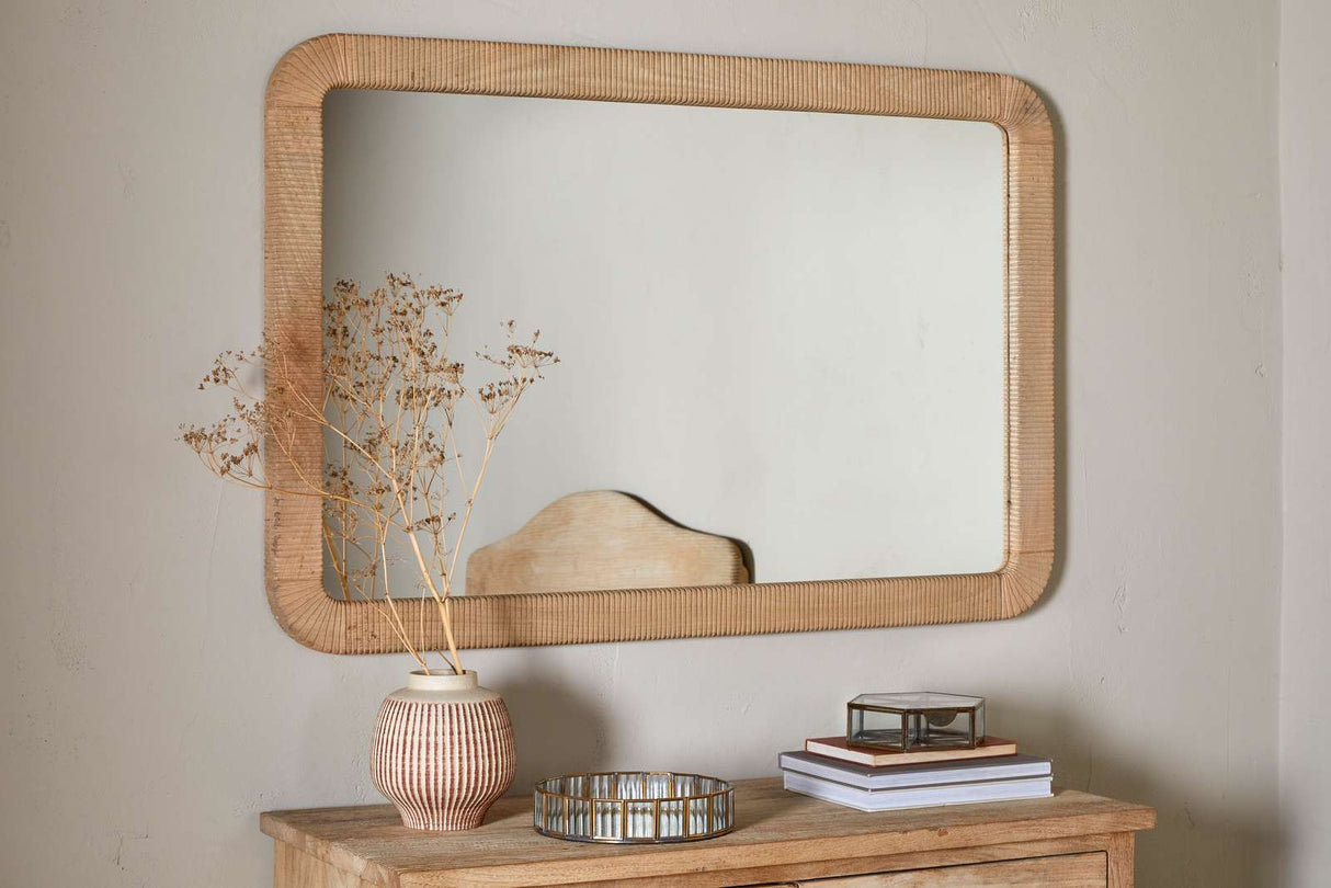 Nkuku Vivan Rectangular Grooved Wood Mirror Natural