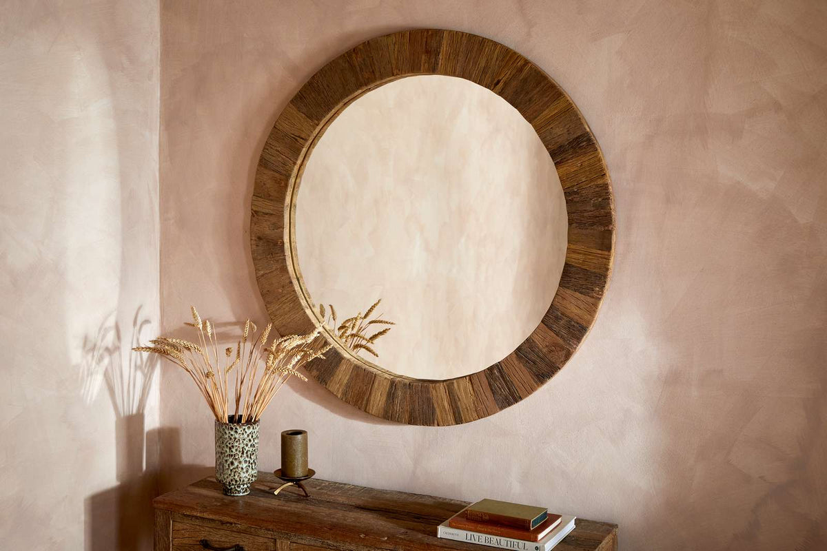 Nkuku Ibo Reclaimed Wood Round Mirror Large