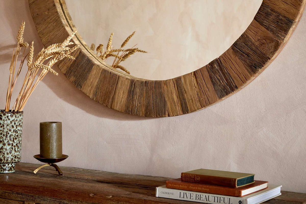 Nkuku Ibo Reclaimed Wood Round Mirror Large