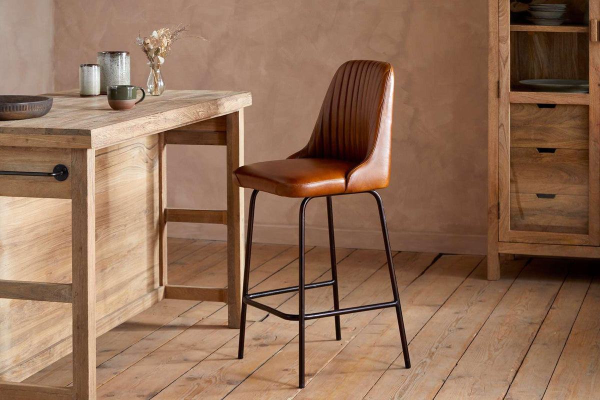 Nkuku Harsha Leather Counter Chair Aged Tan