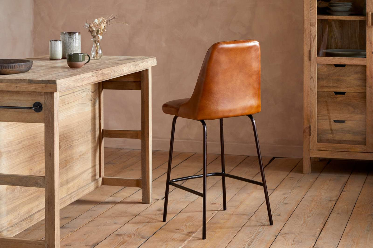 Nkuku Harsha Leather Counter Chair Aged Tan