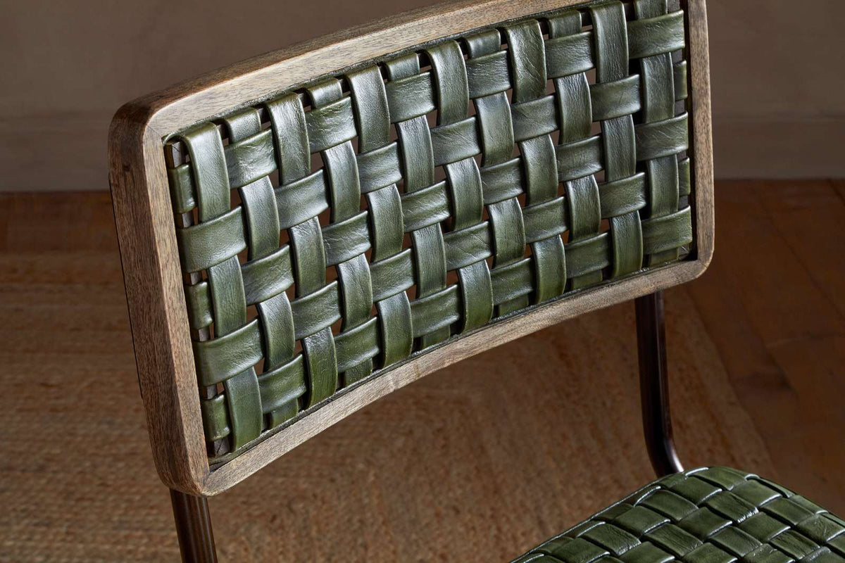 Nkuku Amala Leather Weave & Iron Dining Chair Rich Green