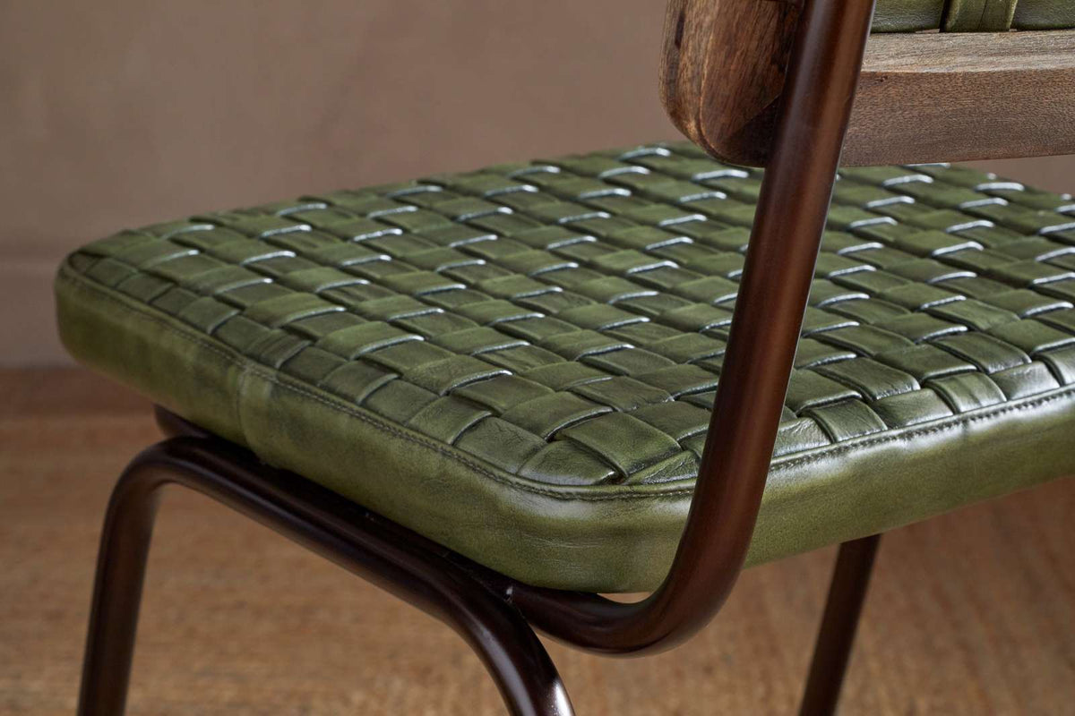 Nkuku Amala Leather Weave & Iron Dining Chair Rich Green