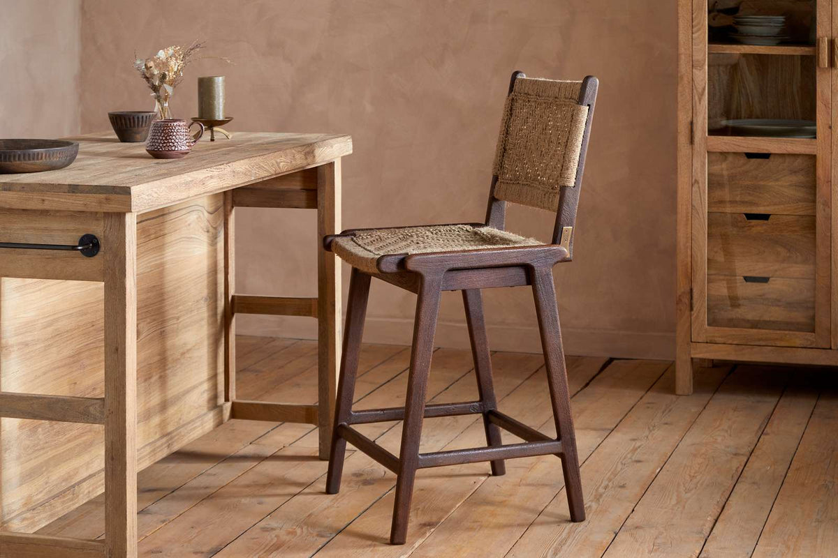 Nkuku Vinay Jute & Wood Woven Counter Chair Chocolate Brown