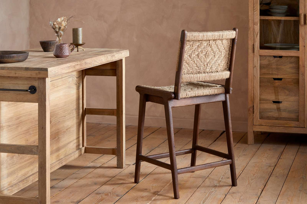 Nkuku Vinay Jute & Wood Woven Counter Chair Chocolate Brown