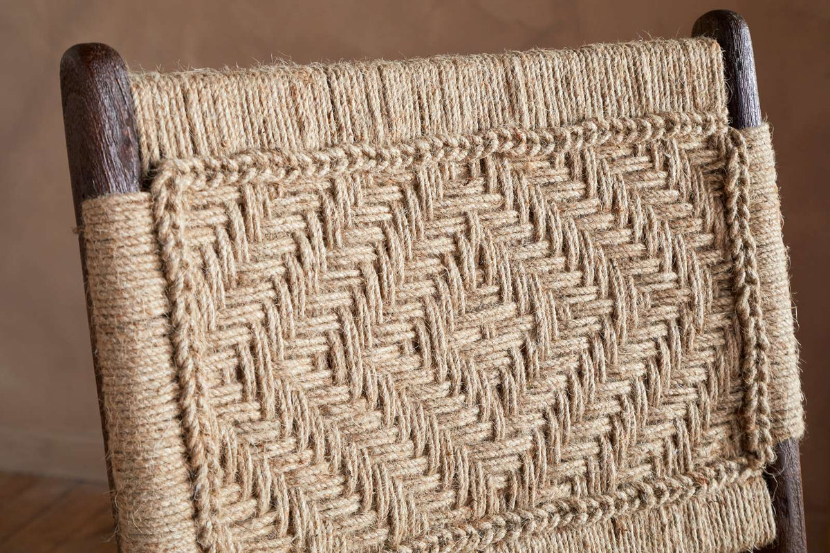 Nkuku Vinay Jute & Wood Woven Counter Chair Chocolate Brown