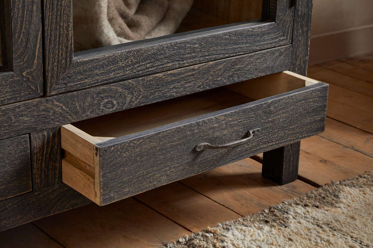 Nkuku Valin Mango Wood & Glass Cabinet Charcoal Wide