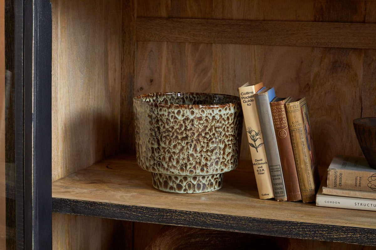 Nkuku Valin Mango Wood & Glass Cabinet Charcoal Wide