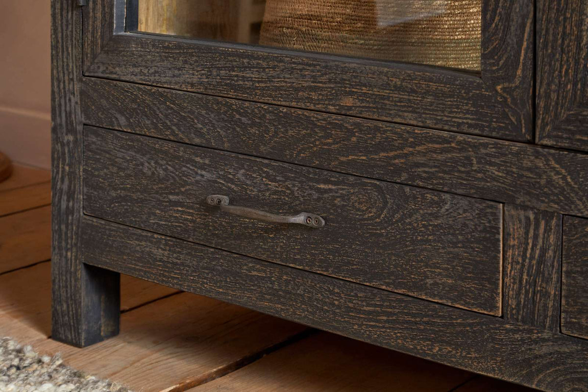 Nkuku Valin Mango Wood & Glass Cabinet Charcoal Wide