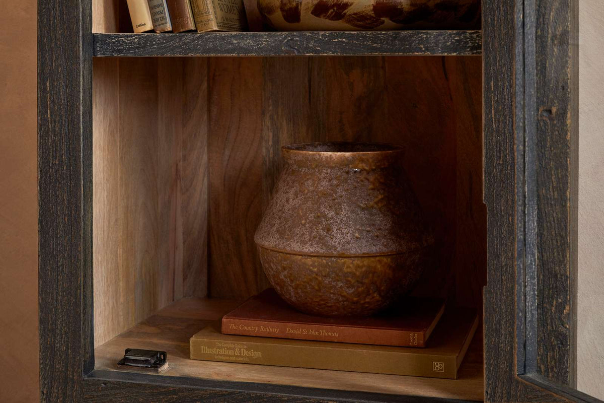 Nkuku Valin Mango Wood & Glass Cabinet Charcoal Tall