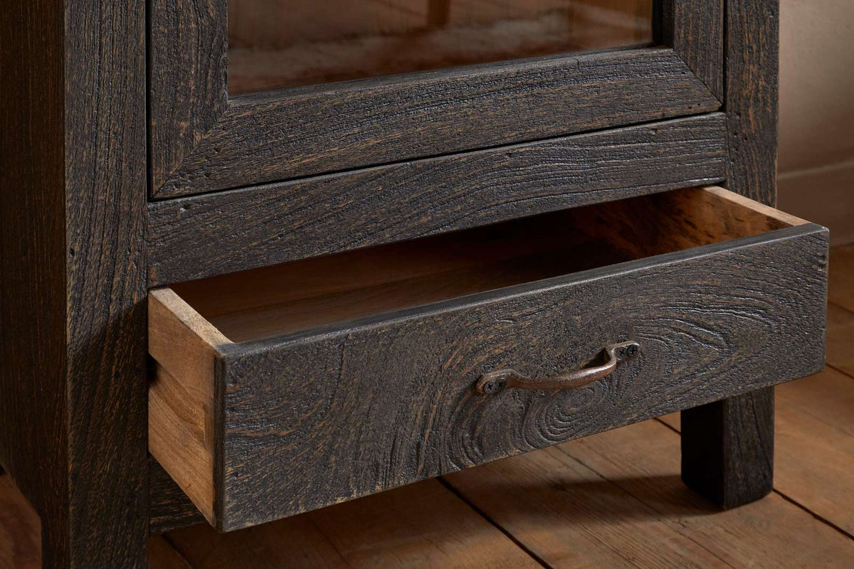 Nkuku Valin Mango Wood & Glass Cabinet Charcoal Tall