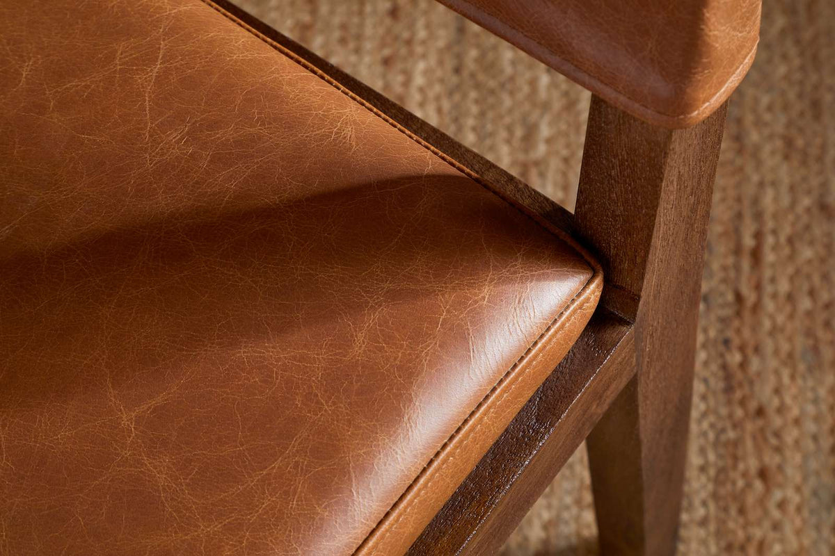 Nkuku Kusa Mango Wood & Leather Dining Chair Aged Tan