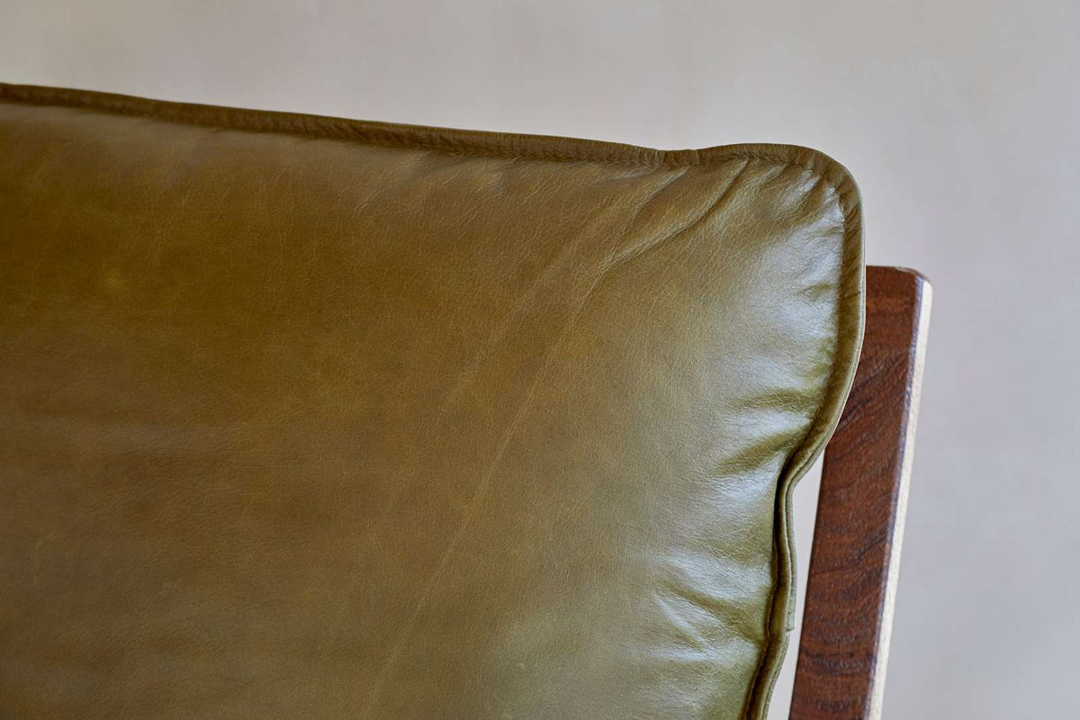 Nkuku Baloo Acacia Wood & Leather Occasional Chair Olive Green