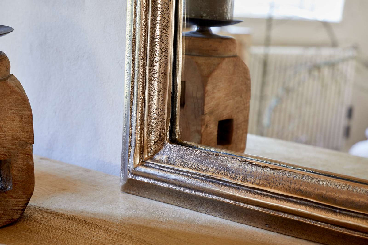 Nkuku Yamuna Rectangular Mirror Aged Antique Brass Large