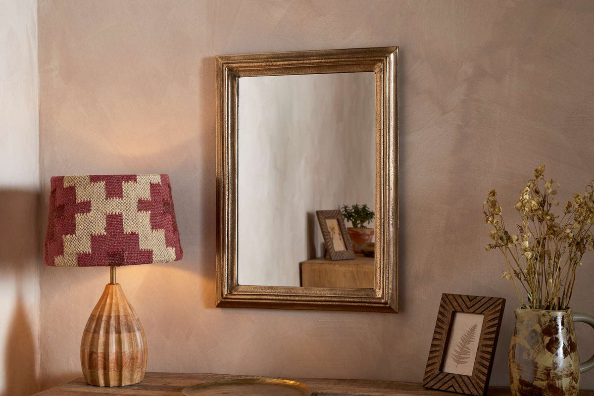 Nkuku Yamuna Rectangular Mirror Aged Antique Brass Small