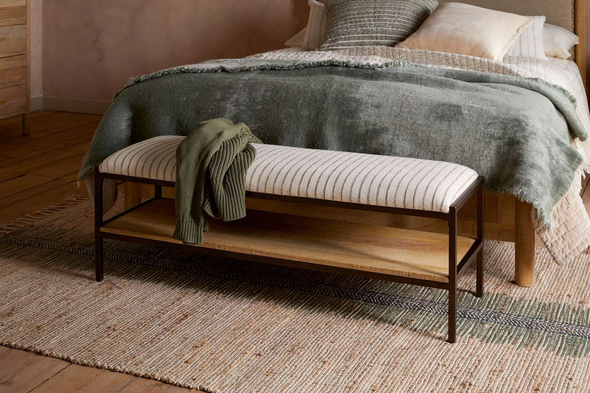 Nkuku Sanja Cotton Upholstered Bench Charcoal & Natural
