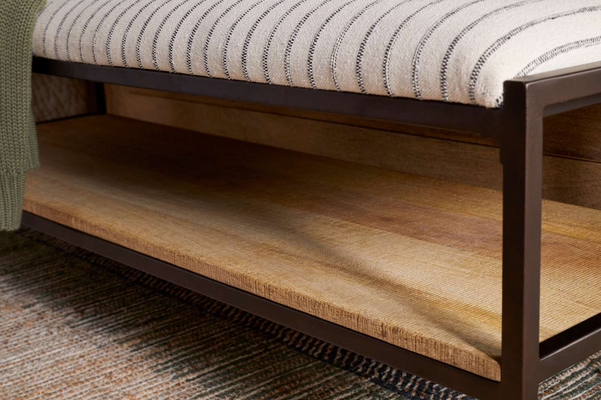 Nkuku Sanja Cotton Upholstered Bench Charcoal & Natural