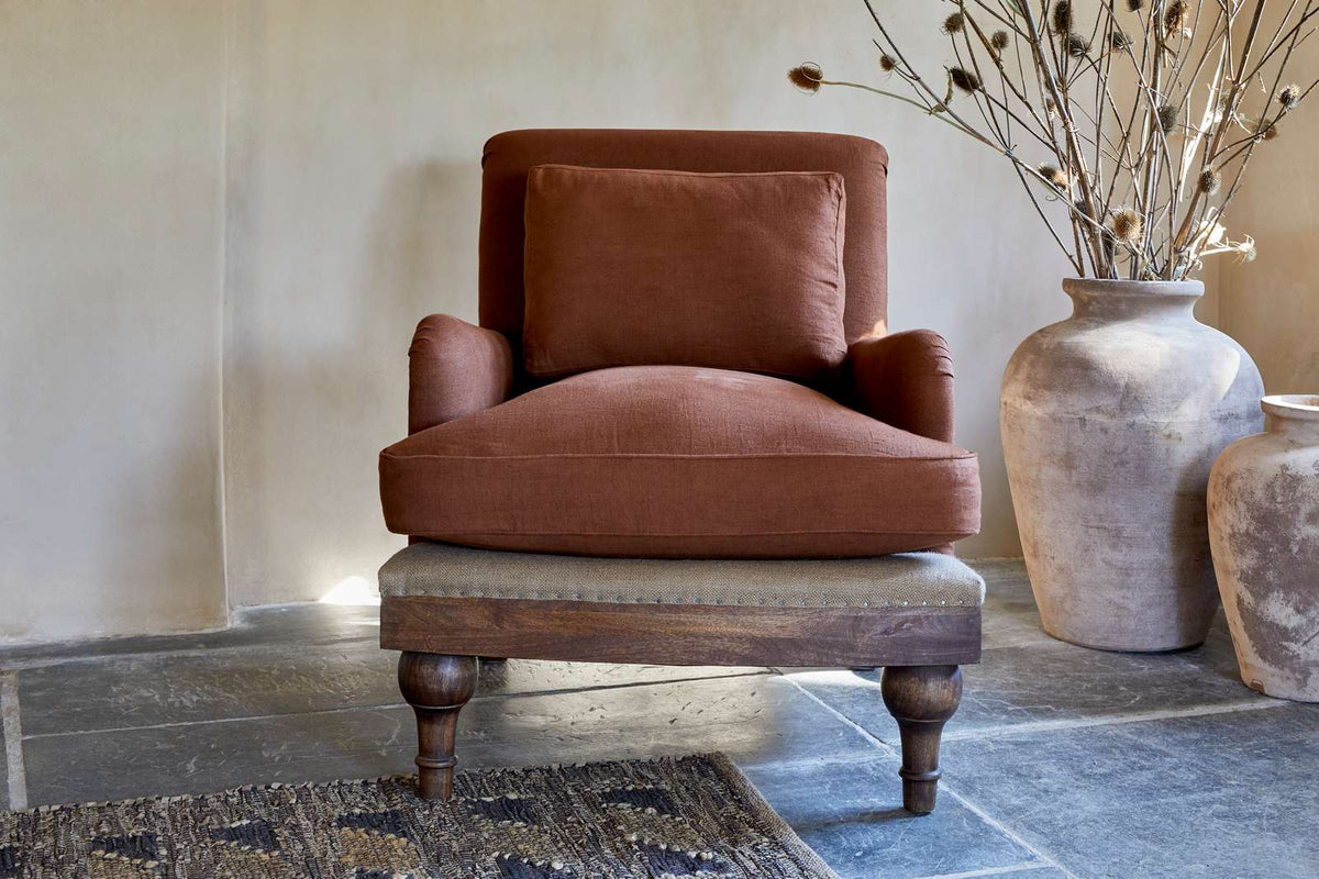 Nkuku Abe Linen Deconstructed Armchair Rust